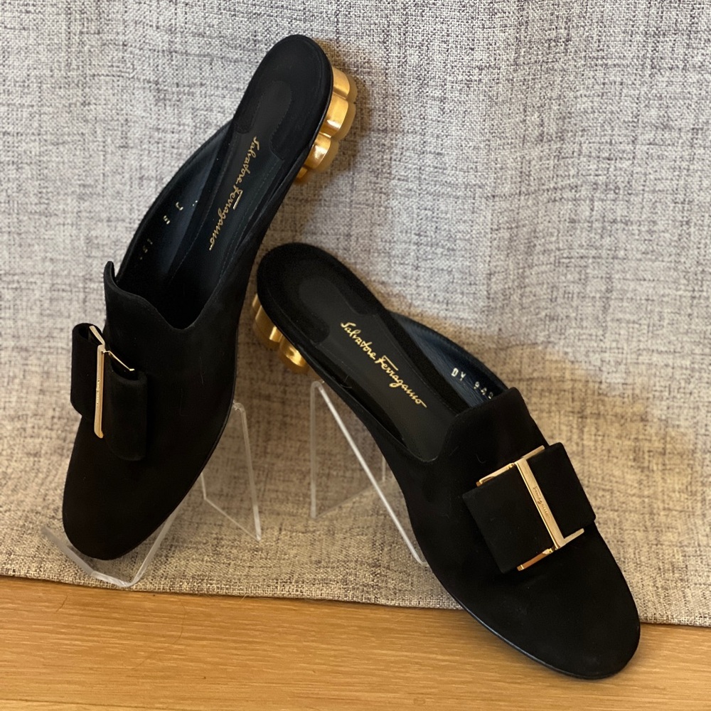 Salvatore Ferragamo Black Velvet Women's Mules